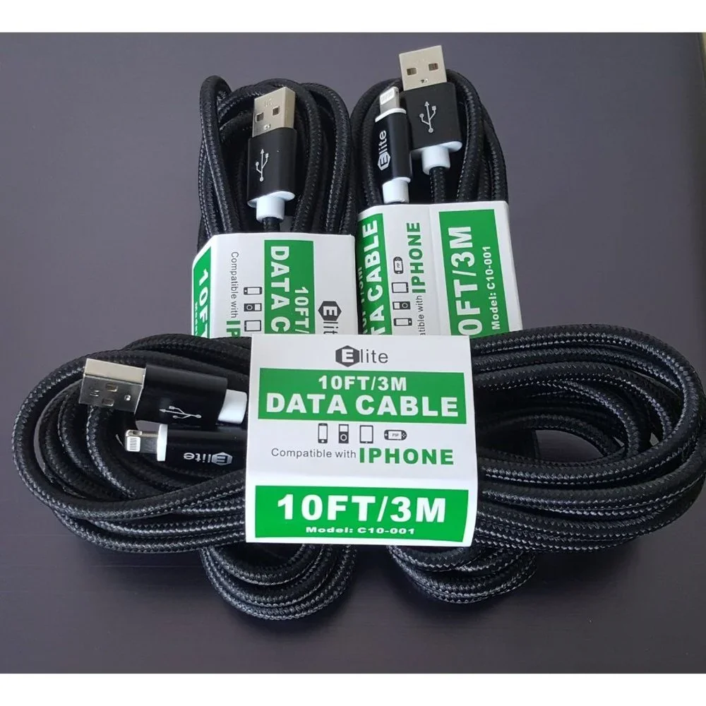 3 X 10ft Long iPhone Charger Cable USB A to Lightning